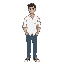 a man with a white shirt and jeans 3/4 view