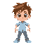 2d boy with messy brown hair, light blue shirt, and gray pants. determined expression, big eyes, cartoonish style. dynamic pose, ready to jump or run. transparent background.