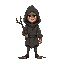 hooded forest spirit with a branch cane