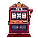 pixelate slots machine with 5 buttons and some fancy text high quality