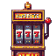 pixelate slots machine with 5 buttons and some fancy text