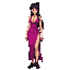 beautiful muscular japanese woman in sleeveless magenta low-cut v-neck dragon pelvic-curtain slit-dress, martial-artist slit dress, long black hair, black sneakers, facing forward