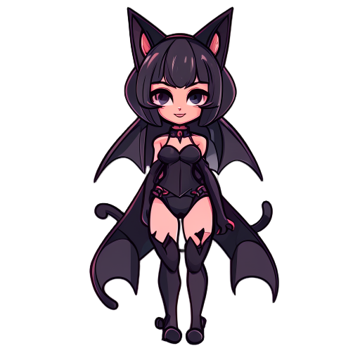 equally proportioned cat girl in a succubus costume