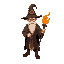 supreme fire mage old man with hat and cloak and a staff in flames