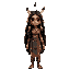 a young indigenous woman with long dark hair adorned with feathers stands in a lush forest. her deep brown eyes show wisdom, and she wears tribal clothing with intricate patterns, blending with nature