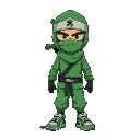 green color ninja in oni mask and sneakers