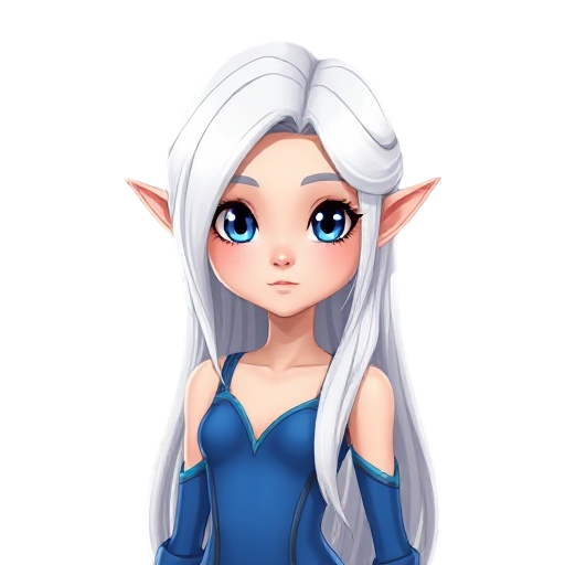 long white hair elf girl in a blue leotard