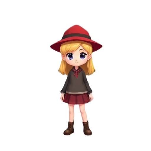 a blonde girl in a red hat