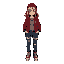 faça um personagem estilo o de graveyard keeper com que esteja com roupas dos anos 90 bem esteriótipadas, com uma jaqueta vermelha, calça baggie e allstar como calçado. ela é uma personagem feminina 