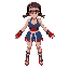 muay thai female fighter, wearing head band, red and blue clothes combination, foot resistance band, hand band set