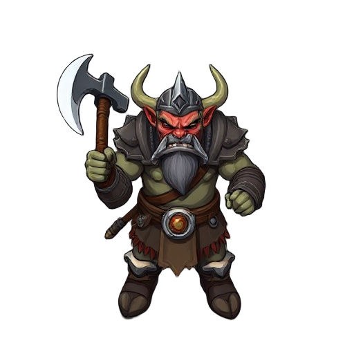 generate an orc war chief wielding a battle axe in both hands