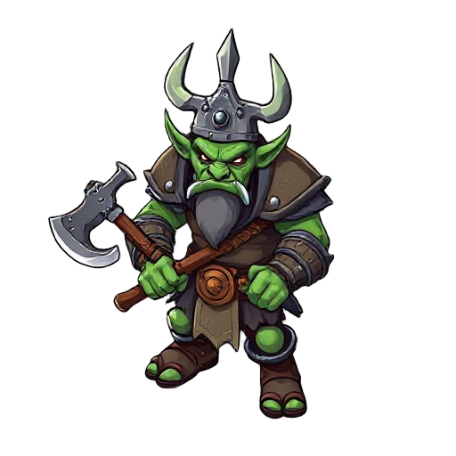 generate an orc war chief wielding a battle axe in both hands