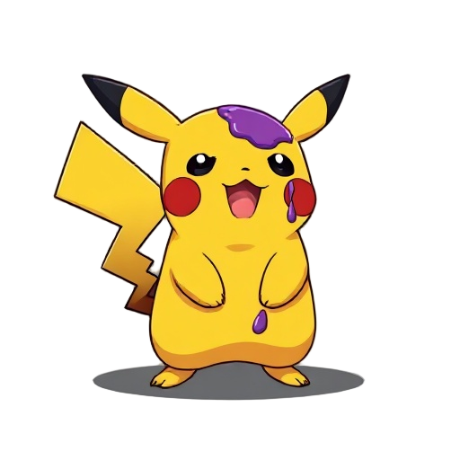create an image of a pikachu, drooling purple slime, with blood on its face.