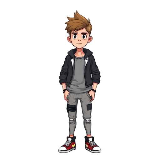 a young man named ashen, 18 years old, standing 1.79 meters tall, with light brown hair, slightly fit physique, and wearing casual urban streetwear. his skin is fair, and he has a determined look in h