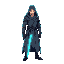 cyberpunk, neon, male, gray robe, sword