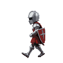 side view of a medieval knight , walking forward