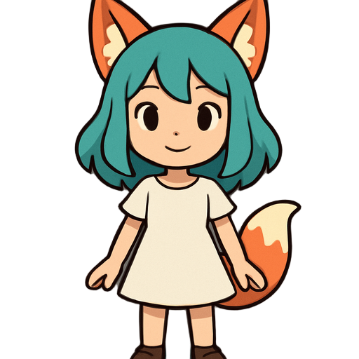 young girl fox ears and tail aqua hair white short sleeve dress