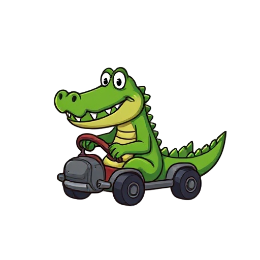 create a cartoon crocodile who appears to be driving