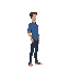 a man in blue shirt full body side view