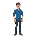 a man in blue shirt full body 