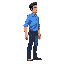 a man in blue shirt full body side view