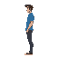a man in blue shirt full body side view