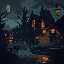 a dark gothic saloon in wide landscape