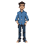 a man in blue shirt full body 