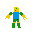 a roblox noob all blocks, arms yellow, legs green, torso is blue and head is yellow