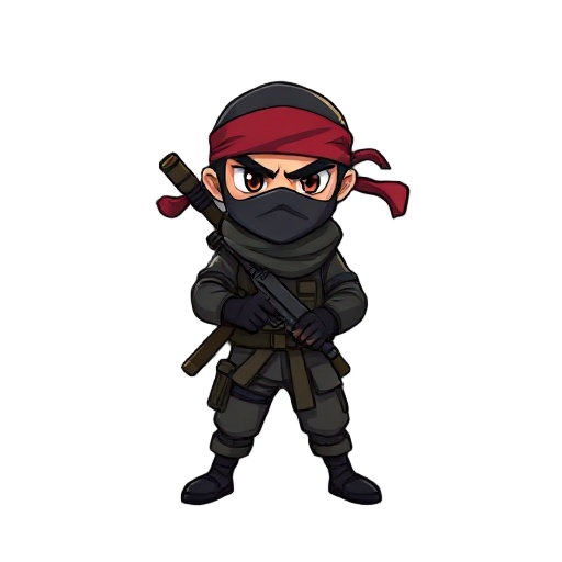 a player, a ninja with a bandana on his head—more of a military style, but with some ninja elements too.