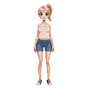 front view, petite woman, white tank top, jeans micro shorts, blonde hair ponytail, no backgroung,