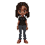 brunette skin, dark green eyes, high top dreads short and not too long to go over her eyes. black t-shirt, gray jeans, red shoes.