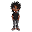 brunette skin, dark green eyes, high top dreads short and not too long to go over his eyes. black t-shirt, gray jeans, red shoes. a pose