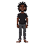 a afro kurdish man with dreadlocks black tshirt grey jeans red shoes. and please lucky block.