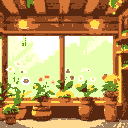 florist shop interior cute flowers glass windows green stardew valley style
