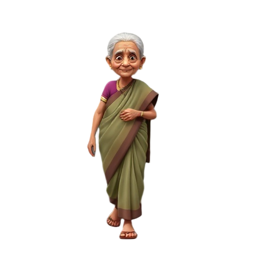 a old indian mother, wearing saree, walking slowly