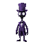 a tall humanoid creature with a plain black mask, blank white eyes, purple top hat, purple tuxedo, multiple black tentacles, cute