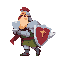 side view of a plump knight carrying a princess