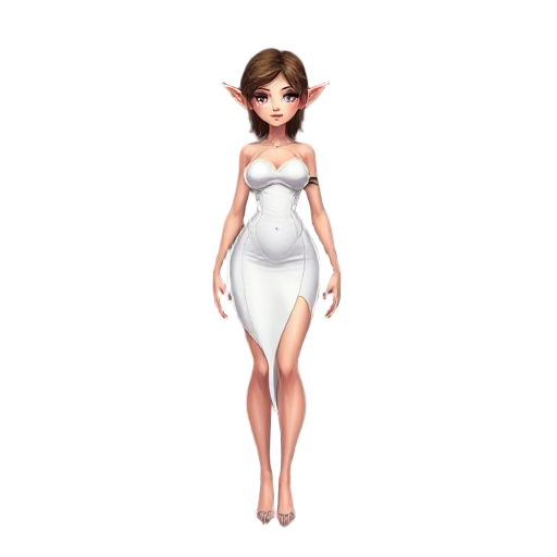 full figure elf for game, nes lixel art sexy, white tight dress, gatcha game goddess