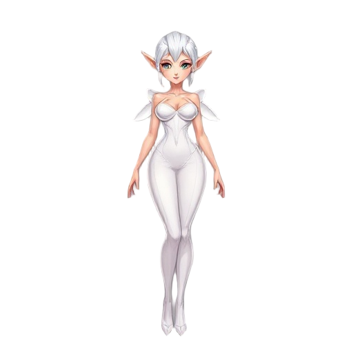 full figure elf for game, gatcha game art sexy, white tight dress, gatcha game goddess