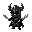 dark knight with a horned helmet and dual swords, in the style of crusader quest, big head and small body proportion, dark armor