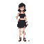 a pixel art female character with big bust and black tank top and skirt