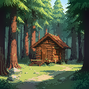 forest with cabin