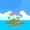 island with pink palm tree