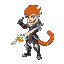 create a fire warrior with an ice sword strong and agile with a tail and amrmor