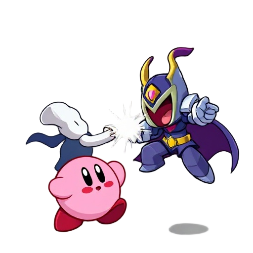 kirby battling with meta knight to save the universe itself 