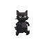 black cat with a fat body, skinny head  and no neck running 