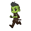 create small chibi green skin gobline. (cute) wearing leather pants and tunic. running to right