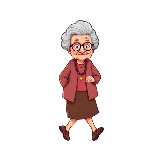 a 2d sprite of a grandma, walking
