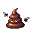 cartoon poo character with wide eyes with red iris poo arms and legs, character is a poo swirl with poo arms and legs attached on the sides, 3 flies buzzing around him, castlevania dark gothic 